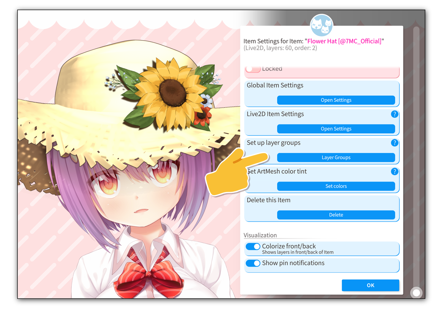 Setting up layer groups for Live2D items