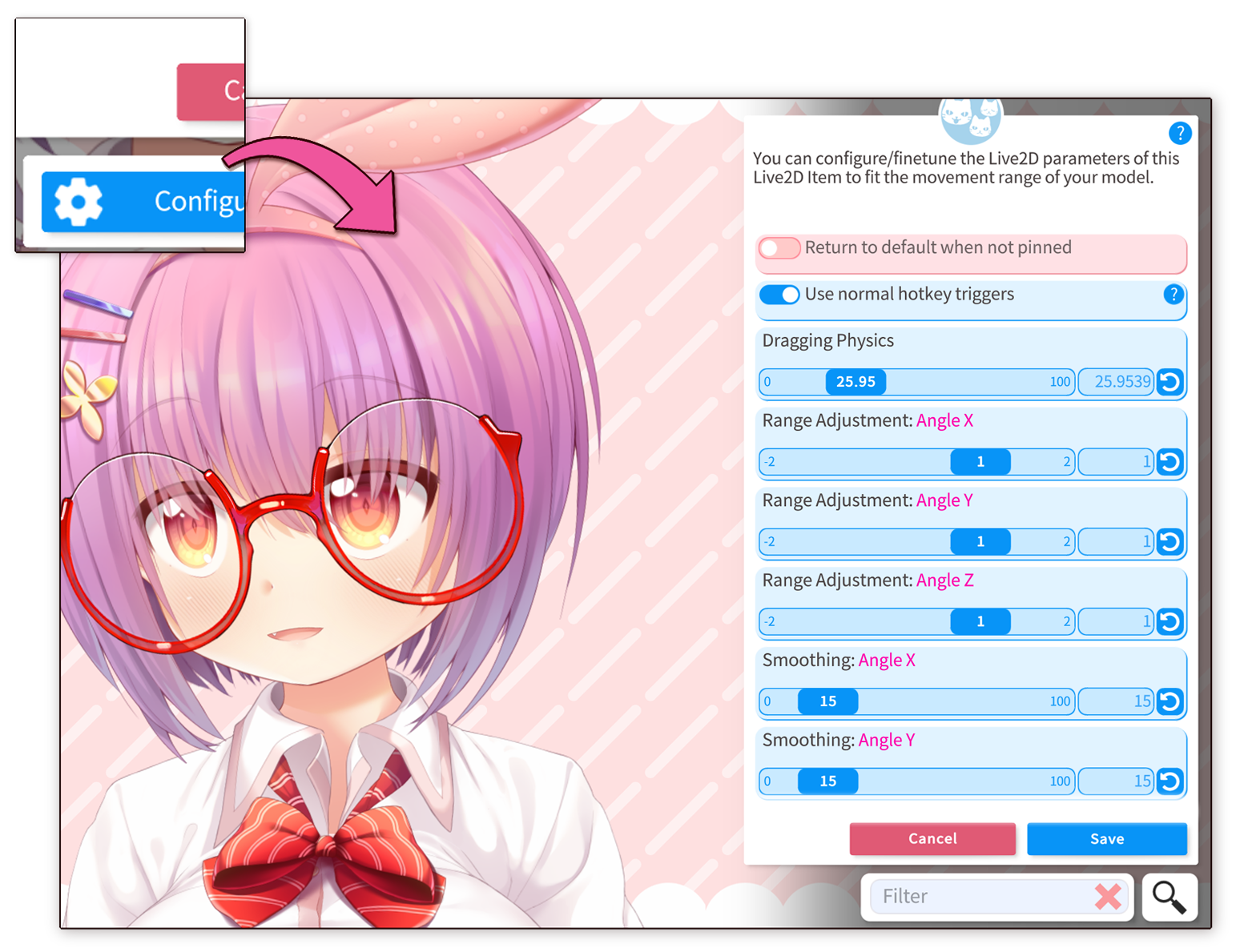Live2D挂件参数调整按钮界面
