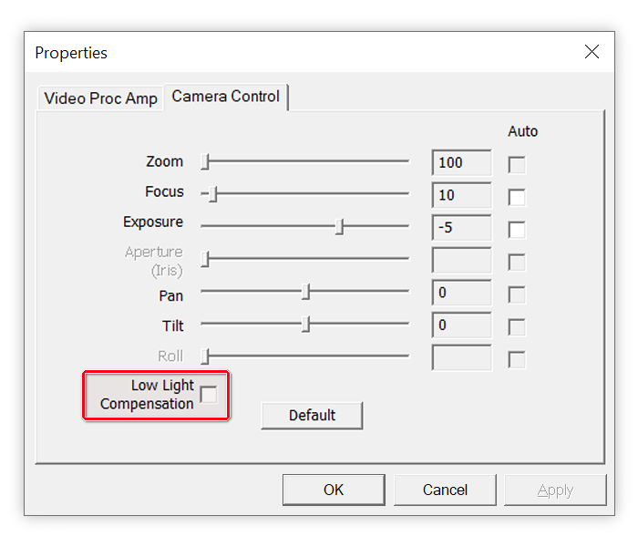 弱光补偿设置界面